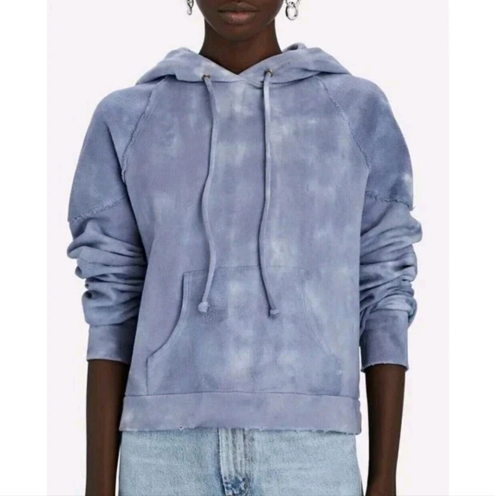 Love Shack Fancy Anarosa Hoodie Sweater in Washed Denim Tie-Dye Women's Size L - Picture 10 of 10